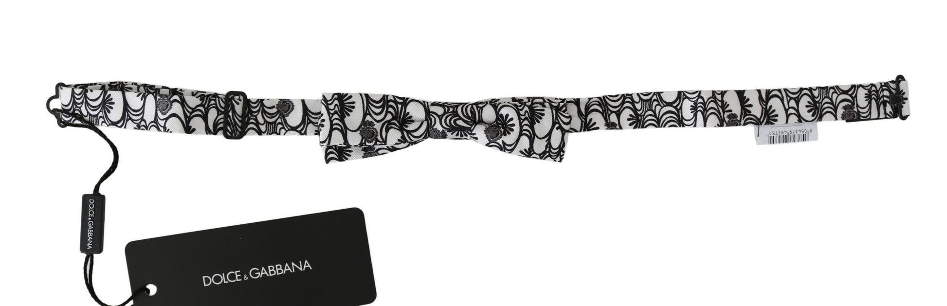 Dolce & Gabbana White Pattern Silk Adjustable Neck Papillon Tie - ClickThatClicks 
