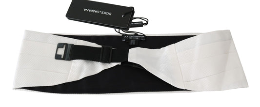Dolce & Gabbana White Men Waist Belt 100% Silk Cummerbund - ClickThatClicks 