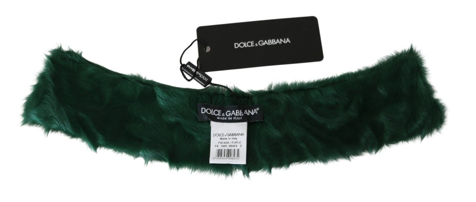 Dolce & Gabbana Green Fur Neck Collar Wrap Lambskin Scarf - ClickThatClicks 