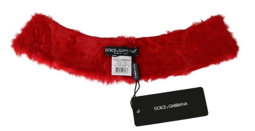 Dolce & Gabbana Red Fur Neck Collar Wrap Lambskin Scarf - ClickThatClicks 