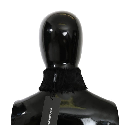 Dolce & Gabbana Black Fur Neck Collar Wrap Lambskin Scarf - ClickThatClicks 