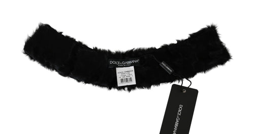 Dolce & Gabbana Black Fur Neck Collar Wrap Lambskin Scarf - ClickThatClicks 