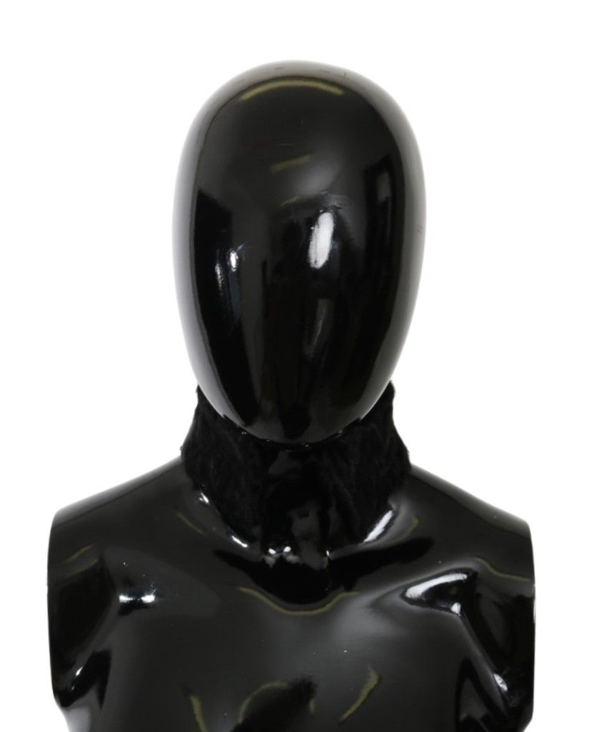 Dolce & Gabbana Black Fur Neck Collar Wrap Lambskin Scarf - ClickThatClicks 