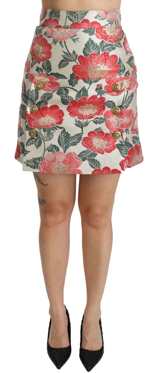 Dolce & Gabbana White Green Red Floral High Waist Mini Skirt - ClickThatClicks 
