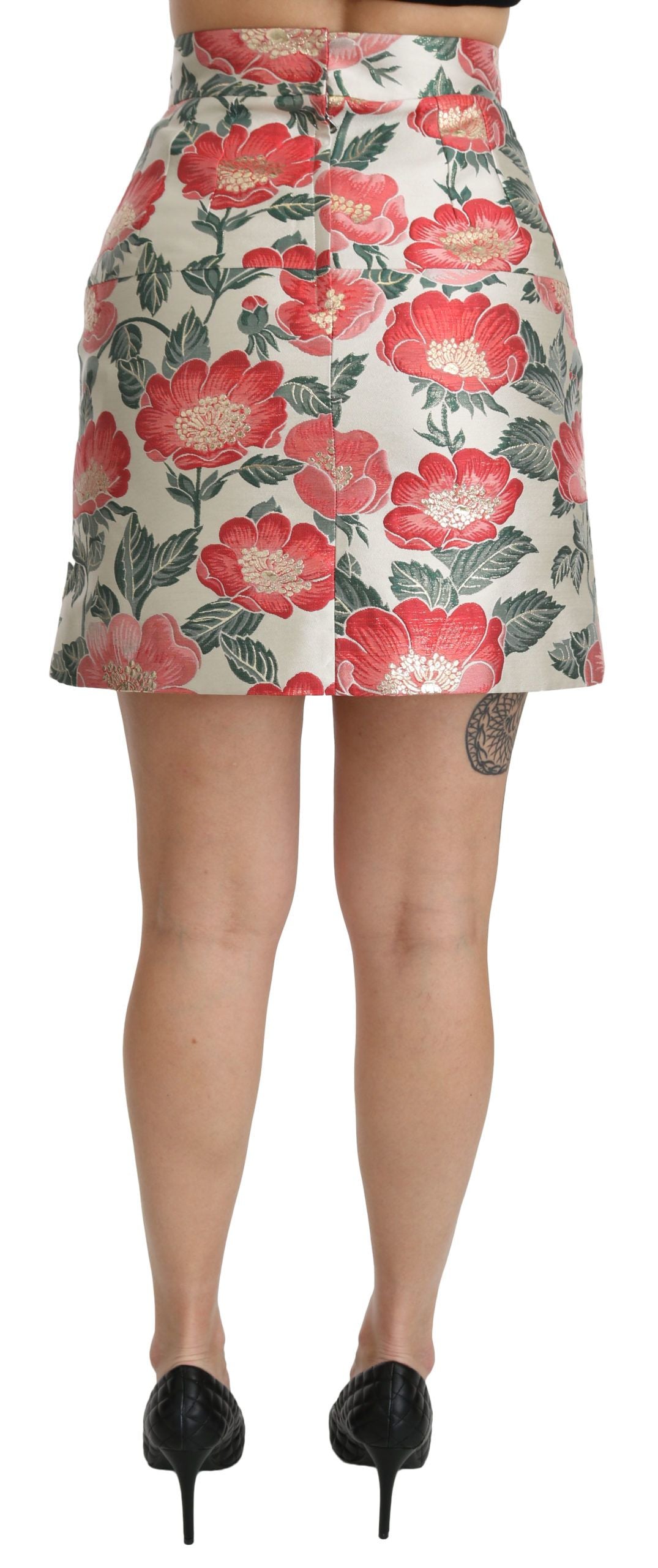 Dolce & Gabbana White Green Red Floral High Waist Mini Skirt - ClickThatClicks 