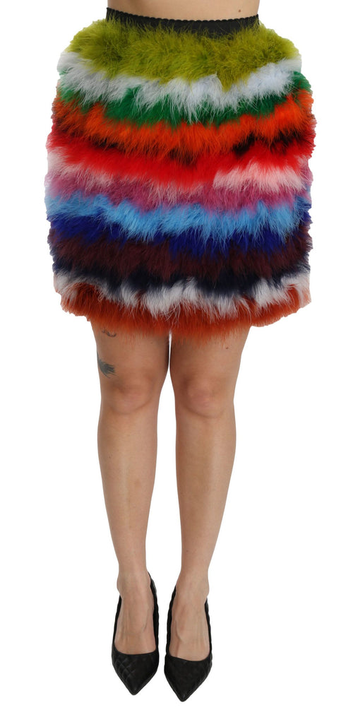Dolce & Gabbana Red Blue High Waist Mini Feather Skirt - ClickThatClicks 