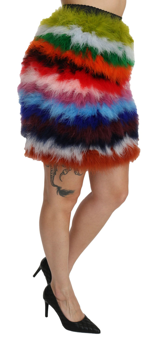 Dolce & Gabbana Red Blue High Waist Mini Feather Skirt - ClickThatClicks 