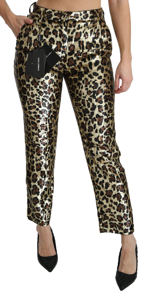 Dolce & Gabbana Brown Leopard Sequined High Waist Pants - ClickThatClicks 