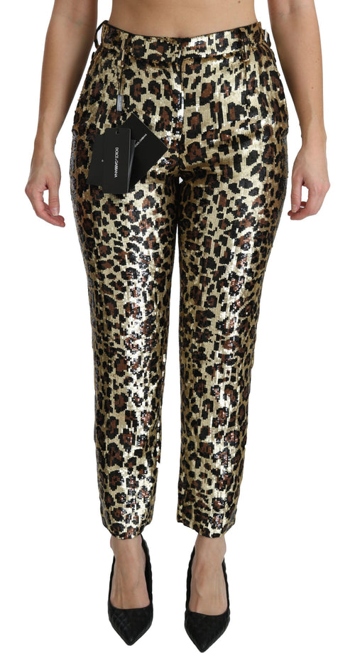 Dolce & Gabbana Brown Leopard Sequined High Waist Pants - ClickThatClicks 