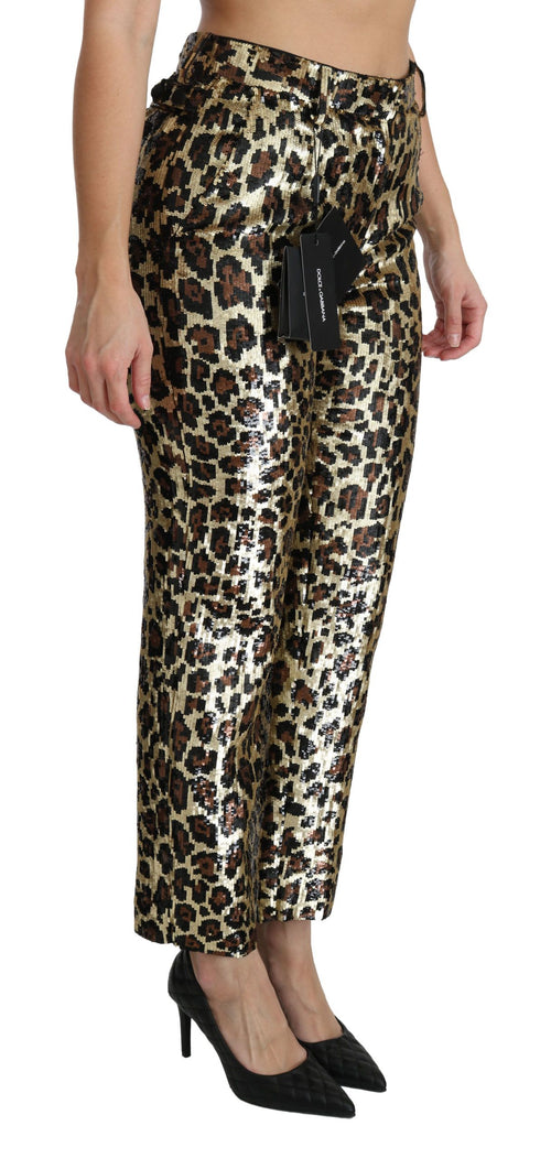Dolce & Gabbana Brown Leopard Sequined High Waist Pants - ClickThatClicks 