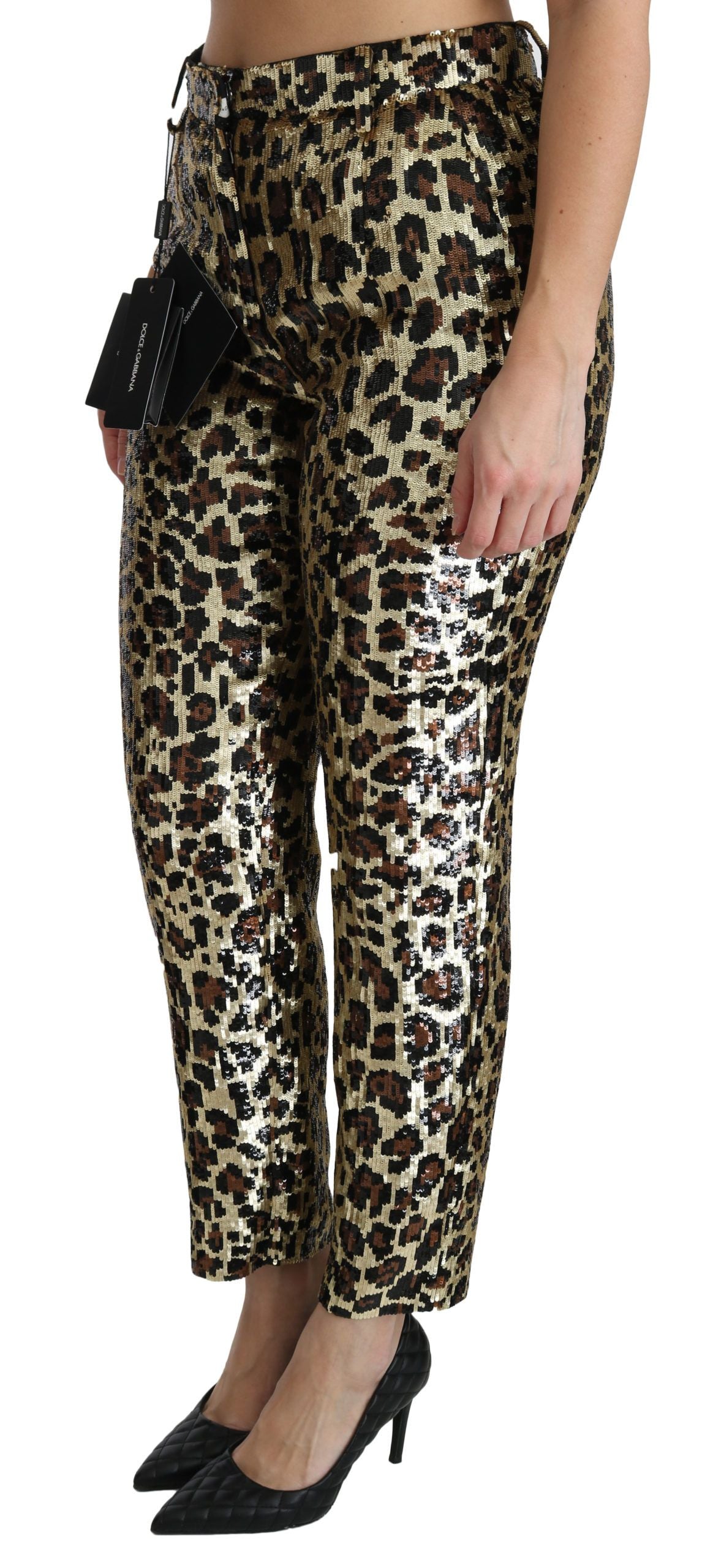 Dolce & Gabbana Brown Leopard Sequined High Waist Pants - ClickThatClicks 