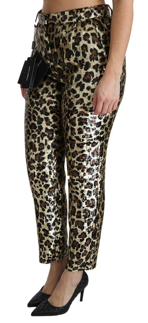 Dolce & Gabbana Brown Leopard Sequined High Waist Pants - ClickThatClicks 