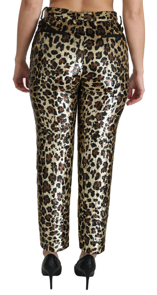 Dolce & Gabbana Brown Leopard Sequined High Waist Pants - ClickThatClicks 