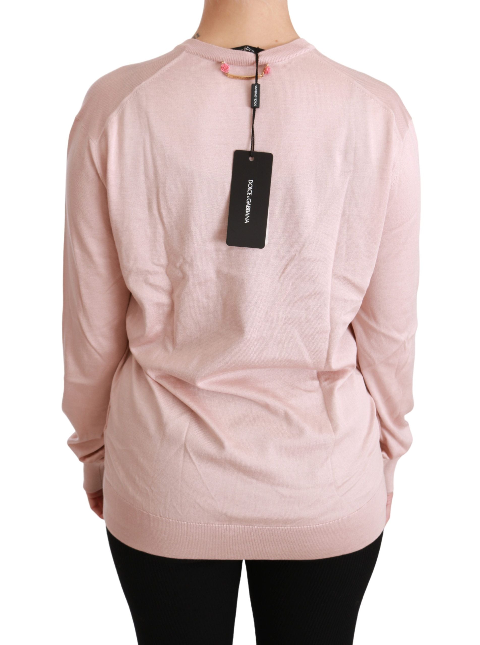Dolce & Gabbana Pink Floral Embellished Pullover Silk Sweater - ClickThatClicks 
