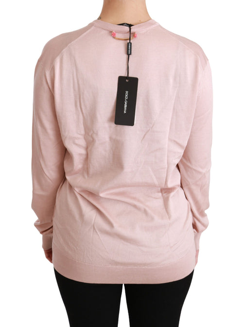 Dolce & Gabbana Pink Floral Embellished Pullover Silk Sweater - ClickThatClicks 