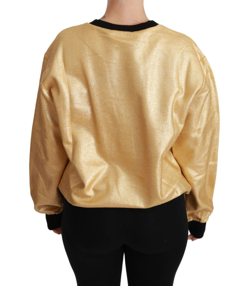 Dolce & Gabbana Gold Cotton Crewneck Pullover Sweater - ClickThatClicks 