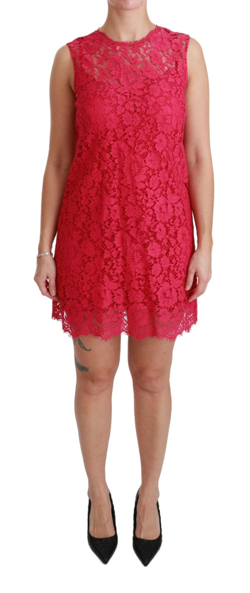 Dolce & Gabbana Pink Floral Lace Shift Gown Mini Dress - ClickThatClicks 