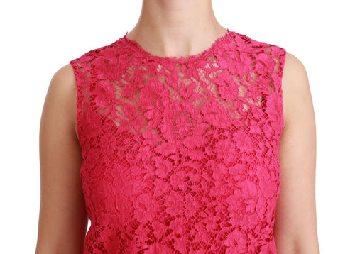 Dolce & Gabbana Pink Floral Lace Shift Gown Mini Dress - ClickThatClicks 