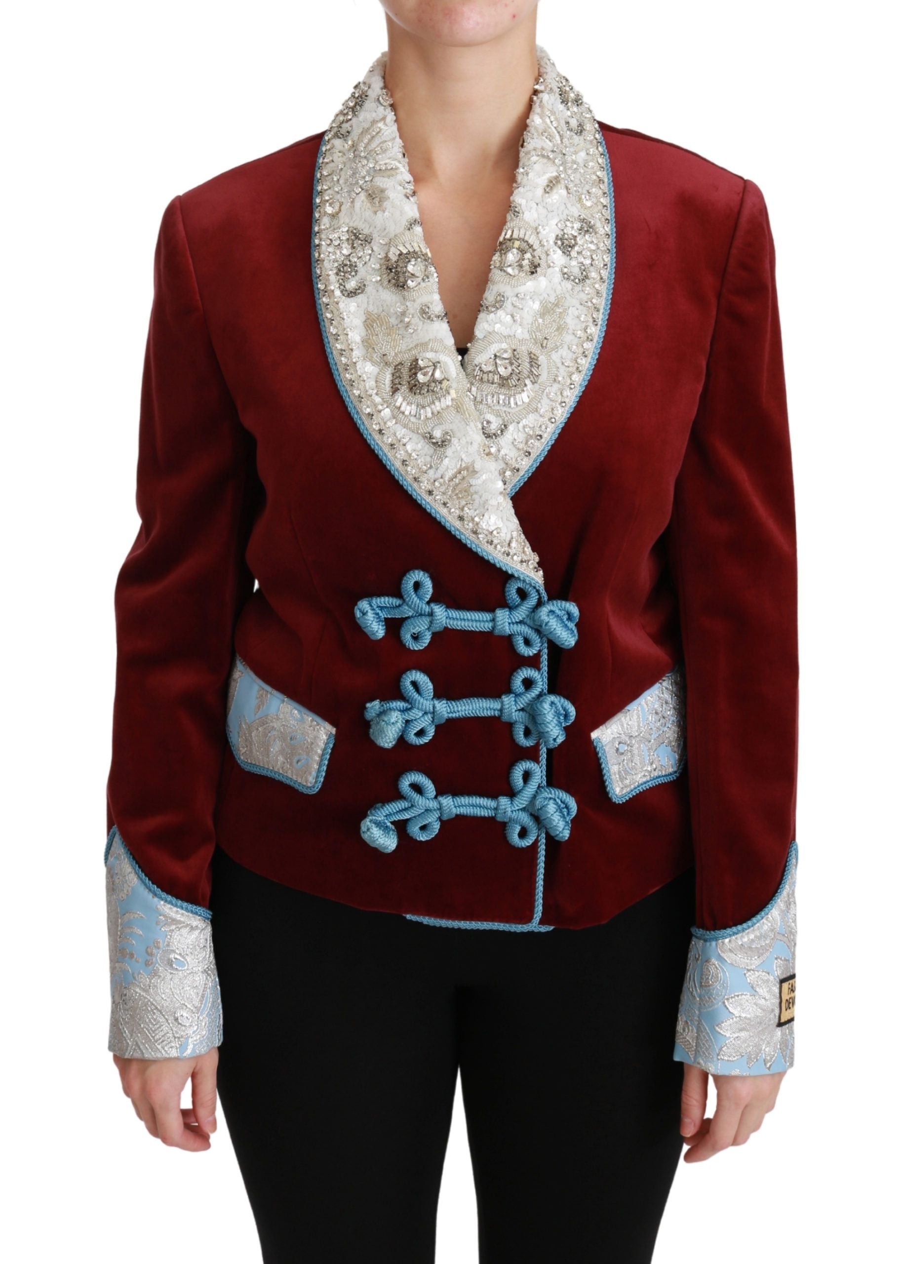 Dolce & Gabbana Red Velvet Baroque Crystal Blazer Jacket - ClickThatClicks 