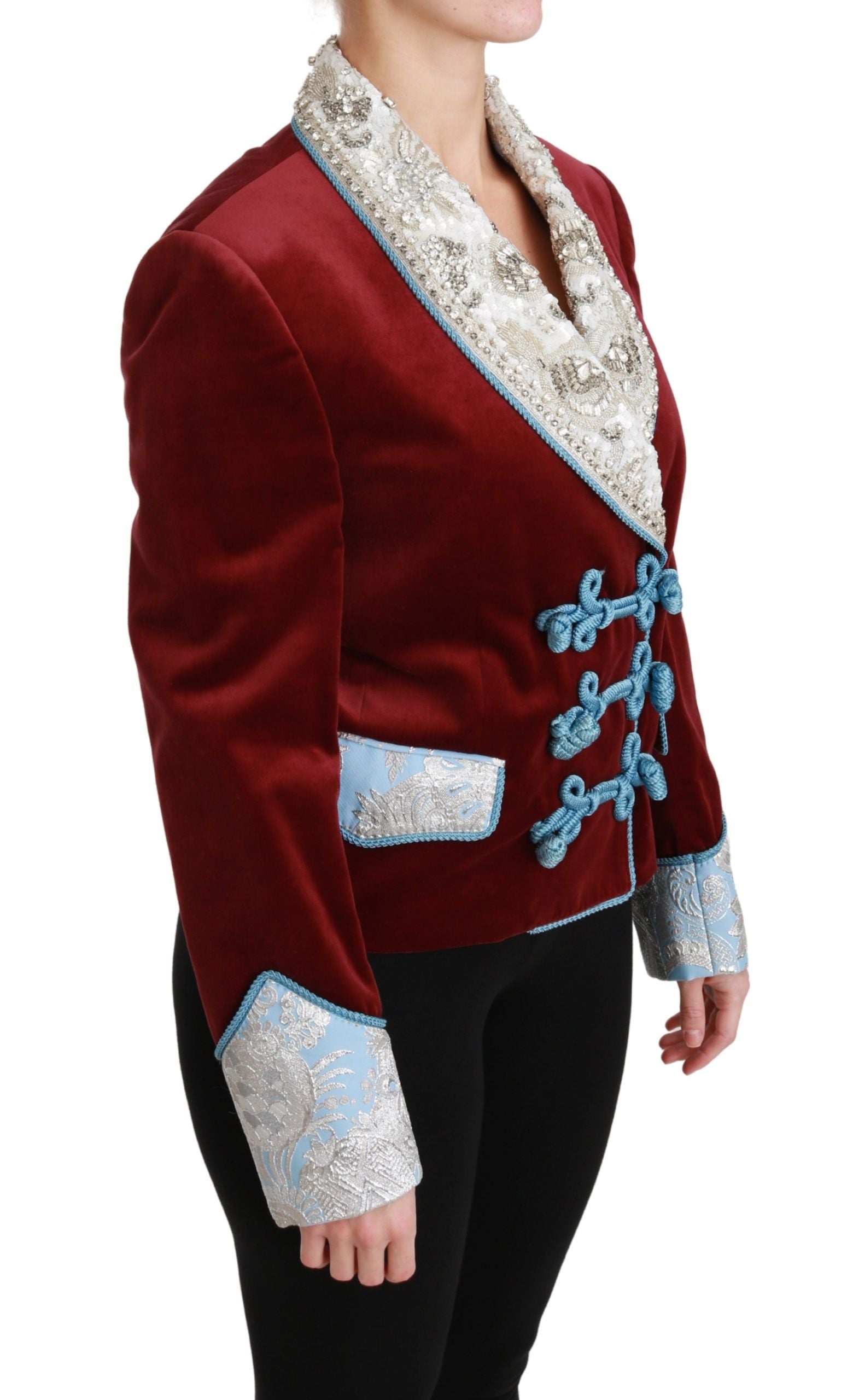 Dolce & Gabbana Red Velvet Baroque Crystal Blazer Jacket - ClickThatClicks 