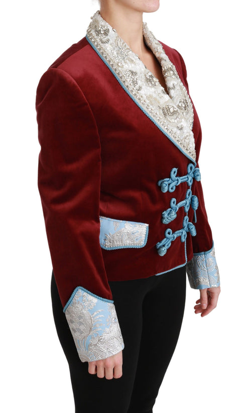 Dolce & Gabbana Red Velvet Baroque Crystal Blazer Jacket - ClickThatClicks 