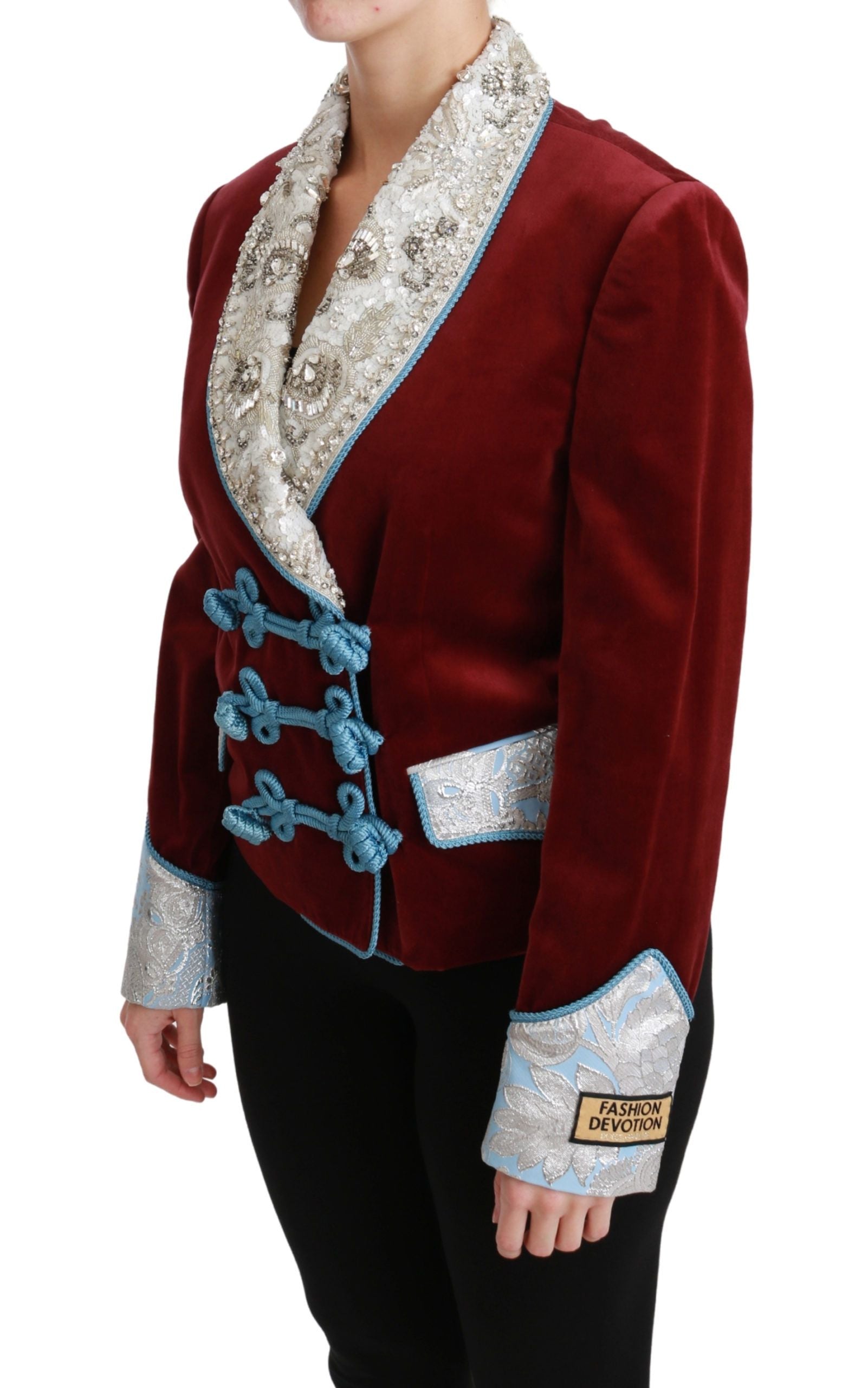 Dolce & Gabbana Red Velvet Baroque Crystal Blazer Jacket - ClickThatClicks 