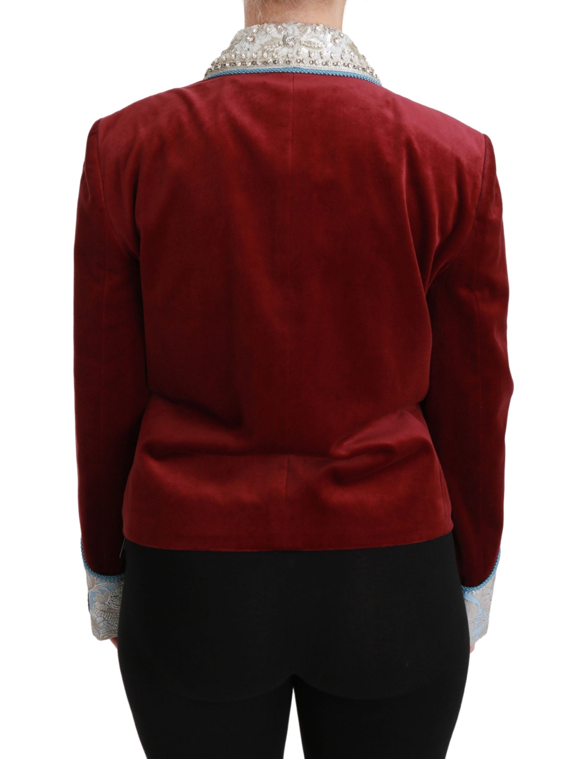 Dolce & Gabbana Red Velvet Baroque Crystal Blazer Jacket - ClickThatClicks 