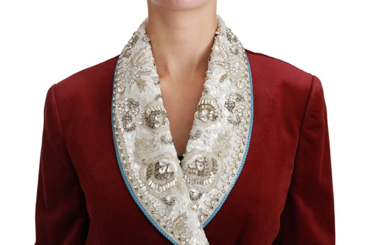 Dolce & Gabbana Red Velvet Baroque Crystal Blazer Jacket - ClickThatClicks 
