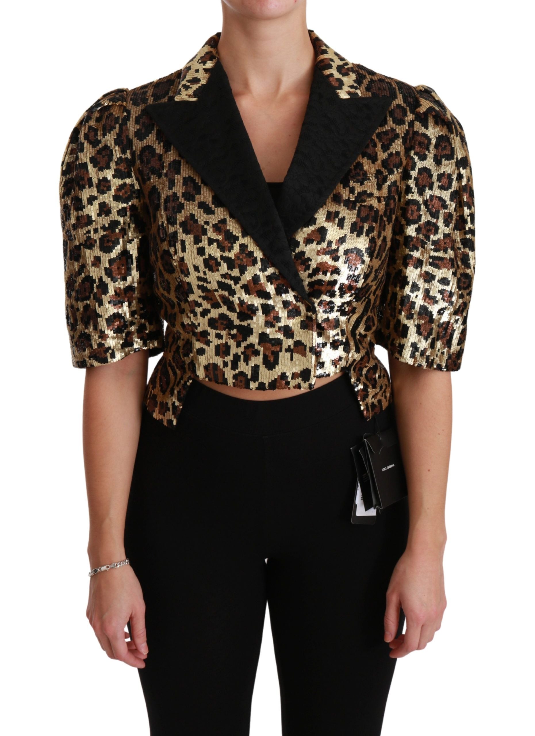 Dolce & Gabbana Blazer Gold Leopard Sequined Jacket - ClickThatClicks 
