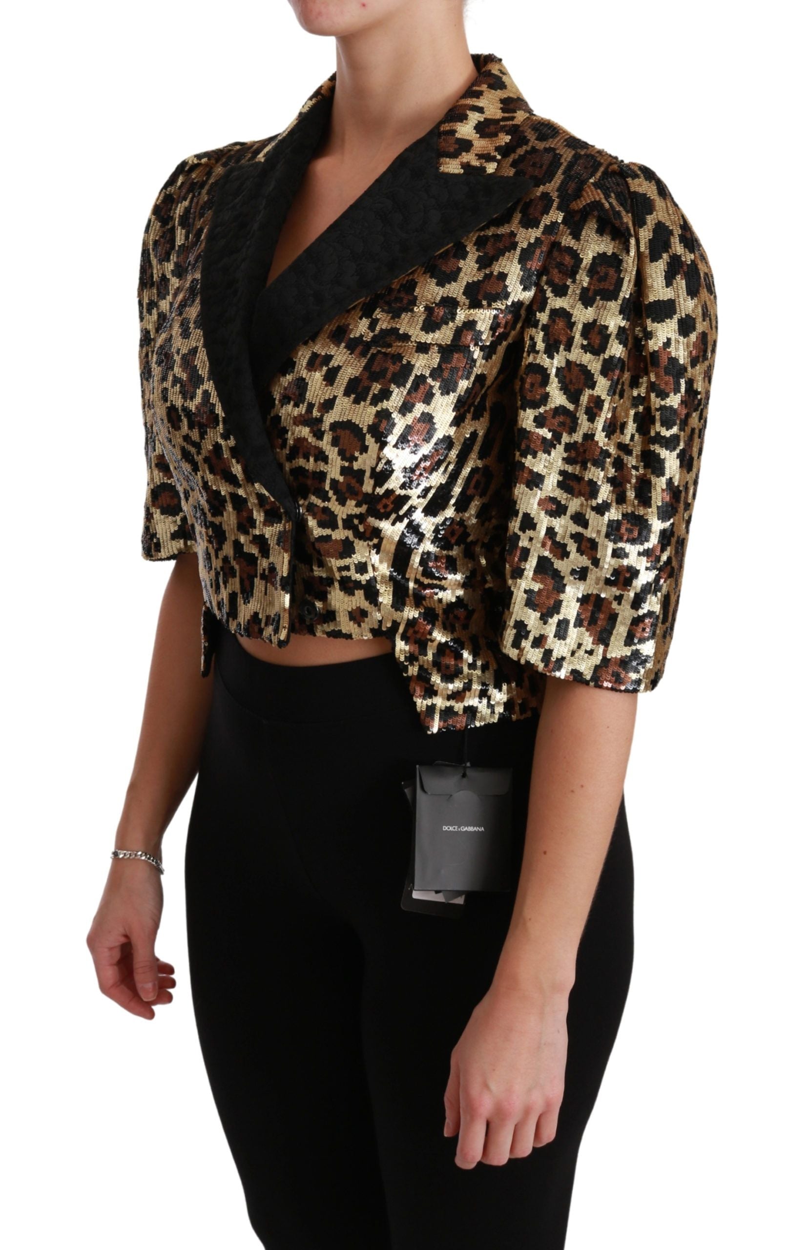 Dolce & Gabbana Blazer Gold Leopard Sequined Jacket - ClickThatClicks 