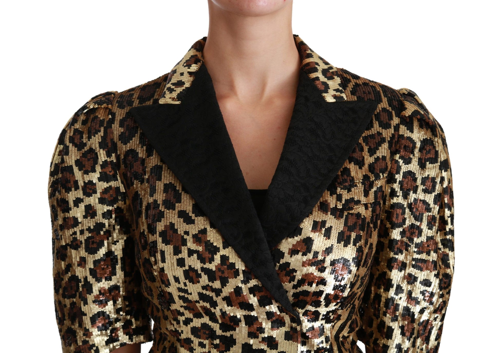 Dolce & Gabbana Blazer Gold Leopard Sequined Jacket - ClickThatClicks 