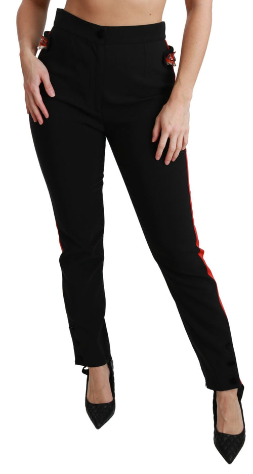 Dolce & Gabbana Black Skinny Stretch Fox Head Cotton Pants - ClickThatClicks 
