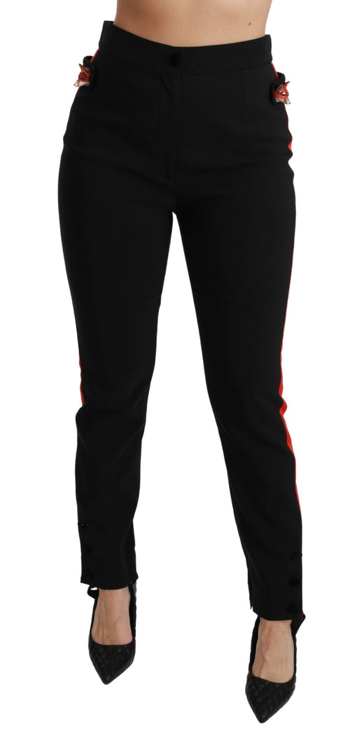 Dolce & Gabbana Black Skinny Stretch Fox Head Cotton Pants - ClickThatClicks 