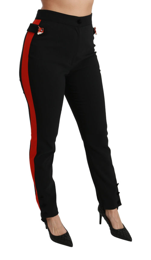 Dolce & Gabbana Black Skinny Stretch Fox Head Cotton Pants - ClickThatClicks 
