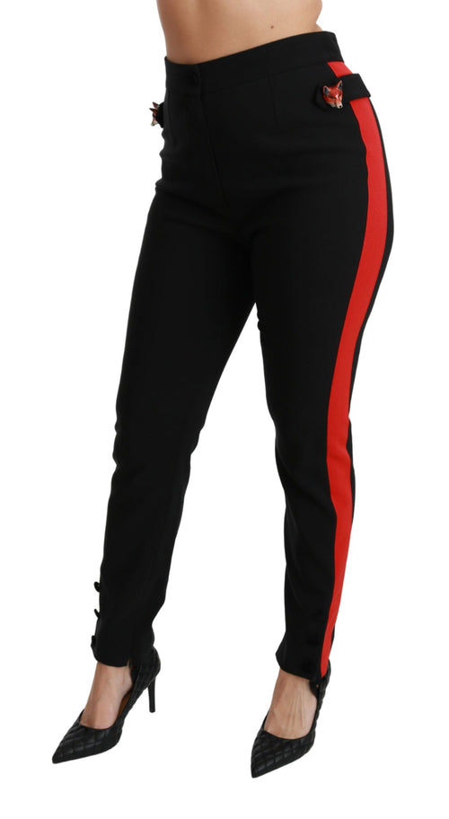 Dolce & Gabbana Black Skinny Stretch Fox Head Cotton Pants - ClickThatClicks 