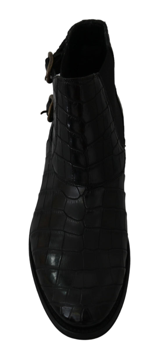 Dolce & Gabbana Black Crocodile Leather Derby Boots Shoes - ClickThatClicks 