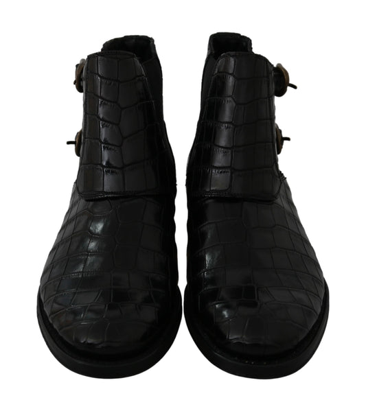Dolce & Gabbana Black Crocodile Leather Derby Boots Shoes - ClickThatClicks 