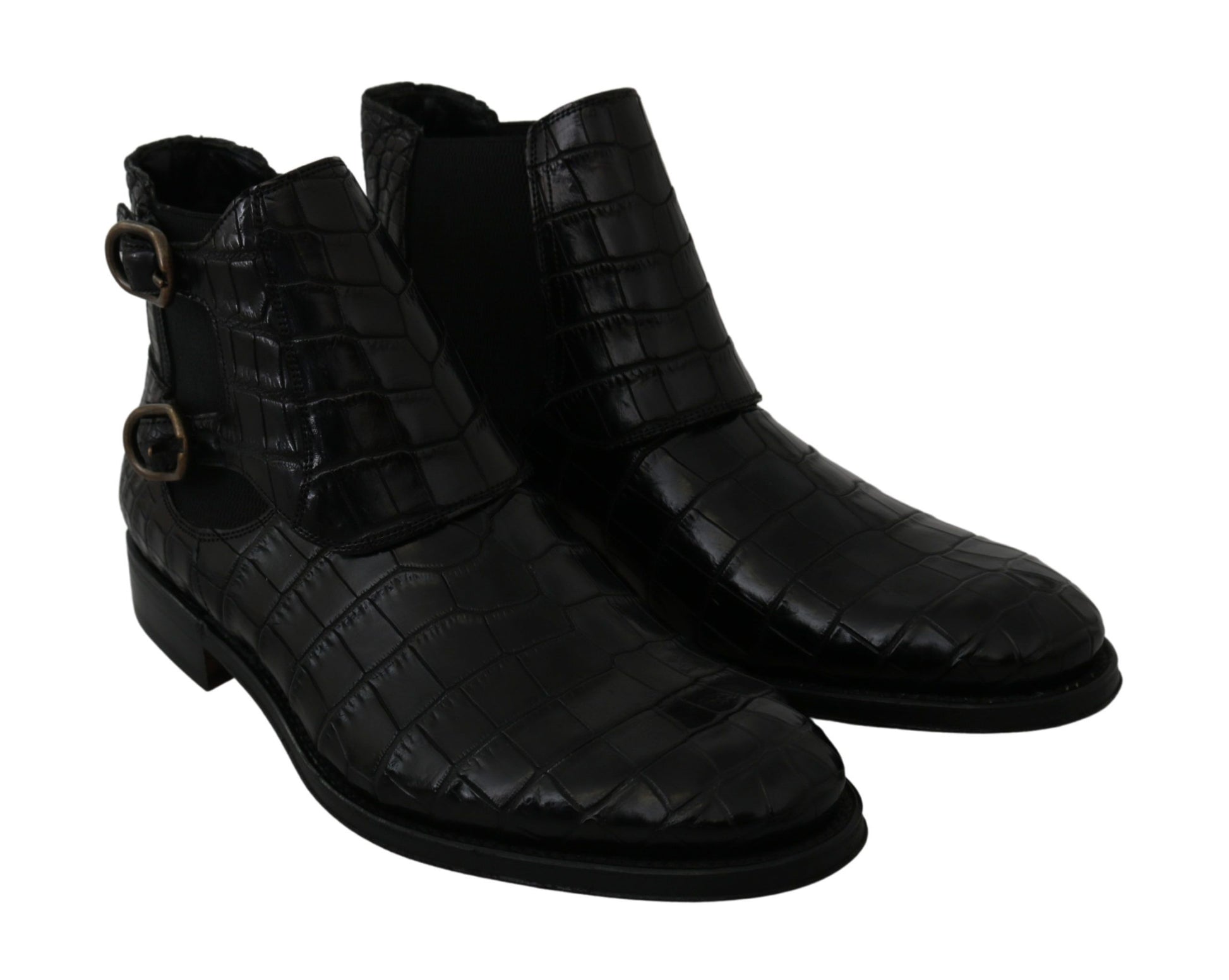 Dolce & Gabbana Black Crocodile Leather Derby Boots Shoes - ClickThatClicks