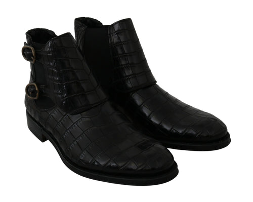 Dolce & Gabbana Black Crocodile Leather Derby Boots Shoes - ClickThatClicks 