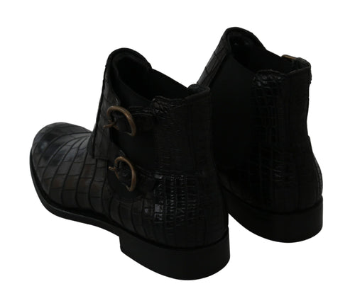 Dolce & Gabbana Black Crocodile Leather Derby Boots Shoes - ClickThatClicks 