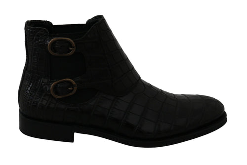 Dolce & Gabbana Black Crocodile Leather Derby Boots Shoes - ClickThatClicks 