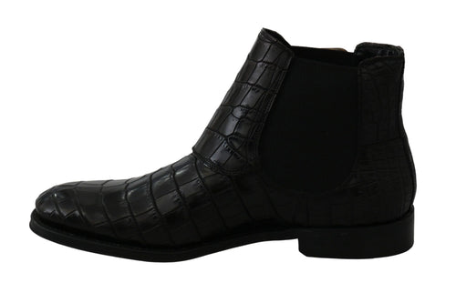 Dolce & Gabbana Black Crocodile Leather Derby Boots Shoes - ClickThatClicks 