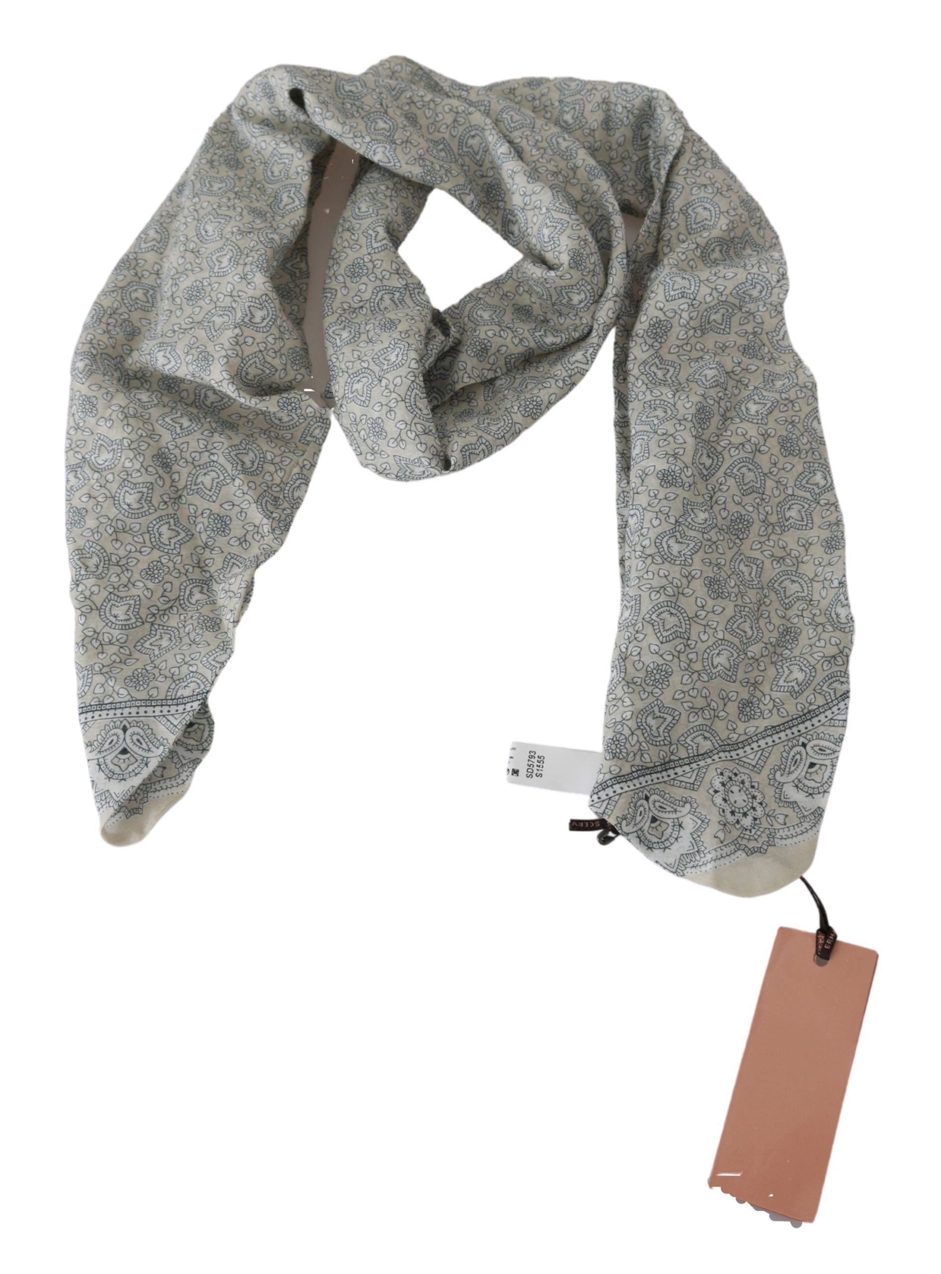 Ermanno Scervino Cotton Beige Blue Fantasy Print Scarf - ClickThatClicks 