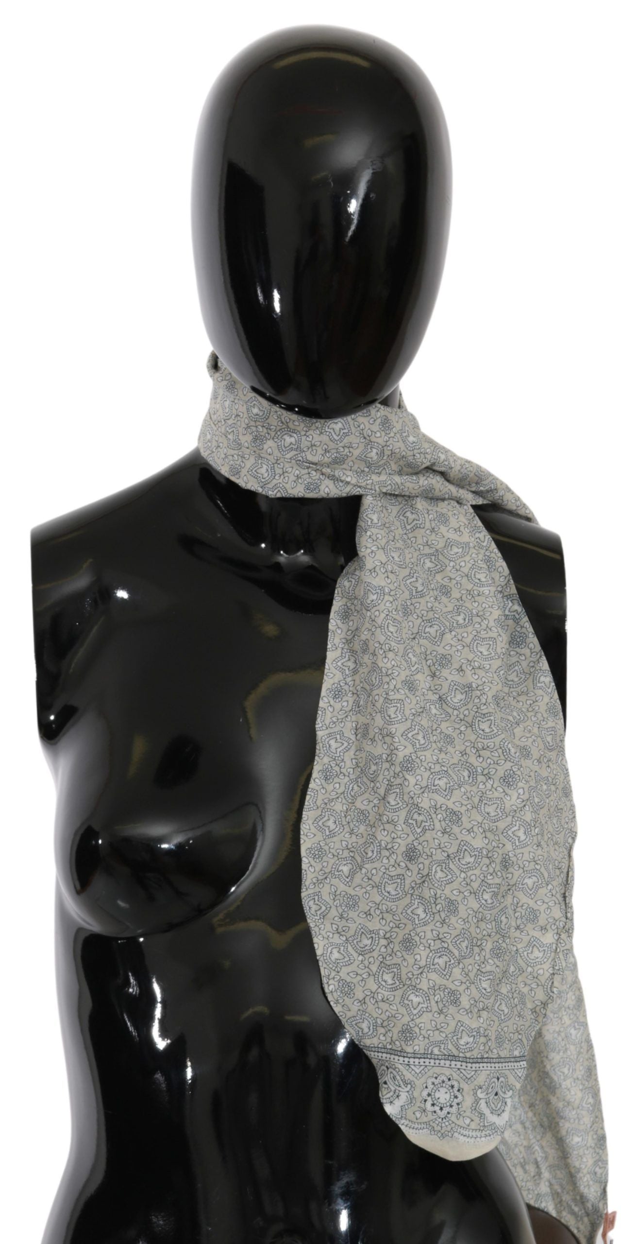 Ermanno Scervino Cotton Beige Blue Fantasy Print Scarf - ClickThatClicks 