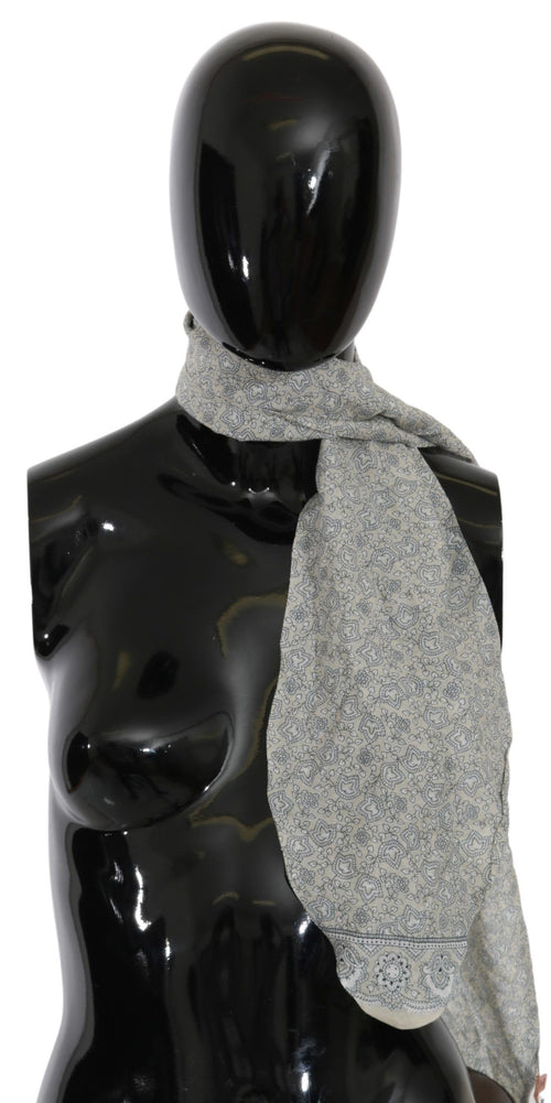 Ermanno Scervino Cotton Beige Blue Fantasy Print Scarf - ClickThatClicks 