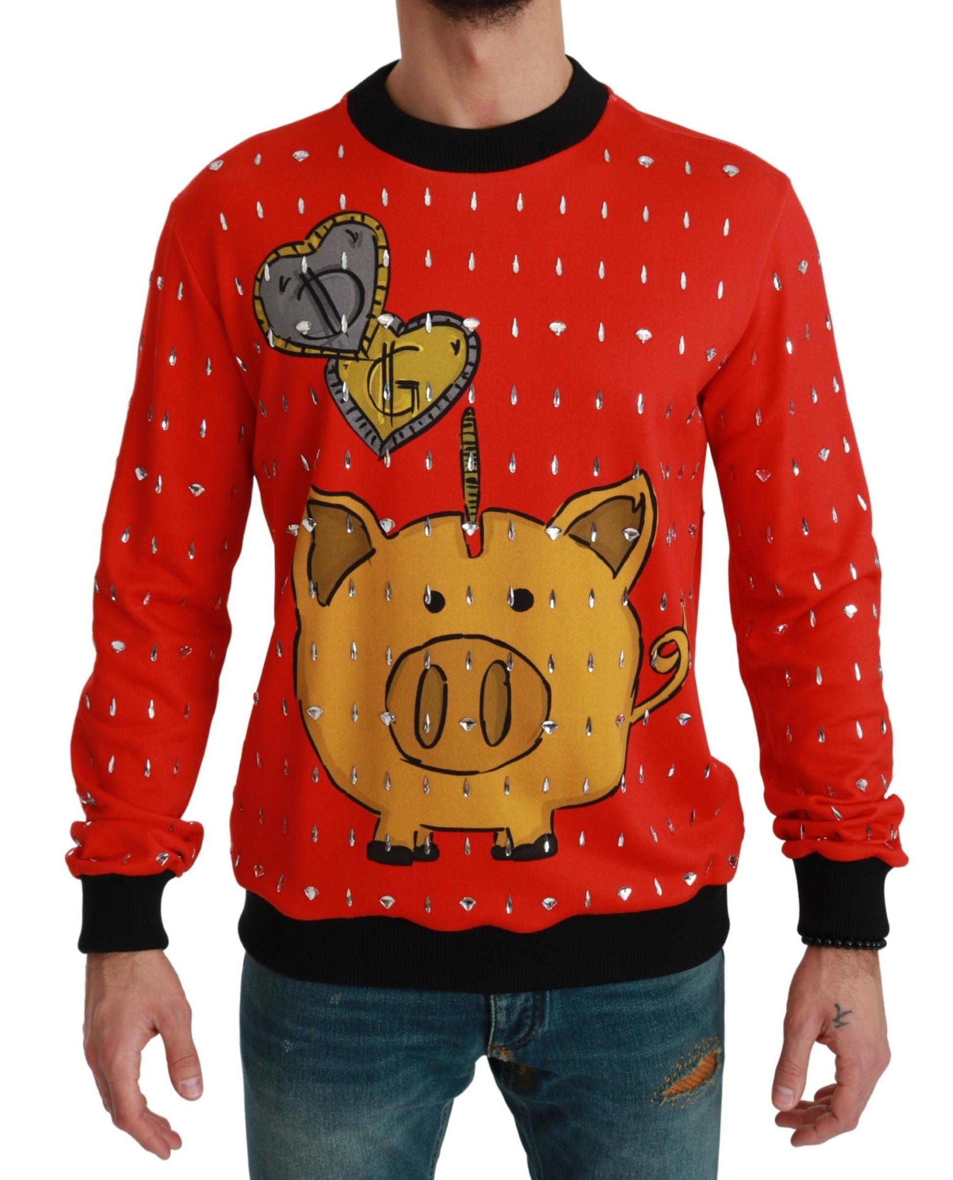 Dolce & Gabbana Red Crystal Pig of the Year Sweater - ClickThatClicks 
