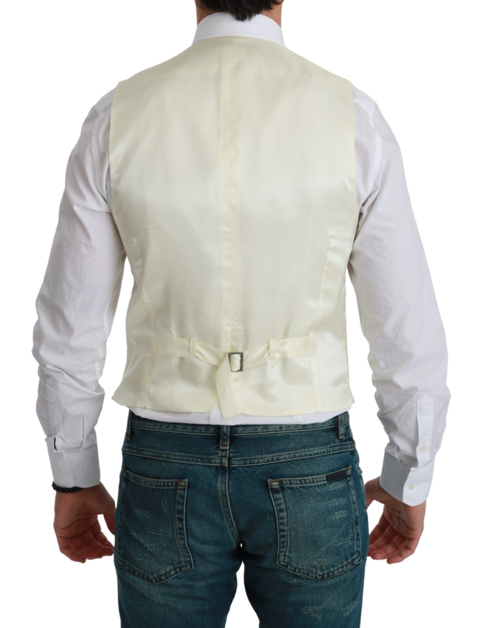 Dolce & Gabbana White Waistcoat Formal Wool  Vest - ClickThatClicks 