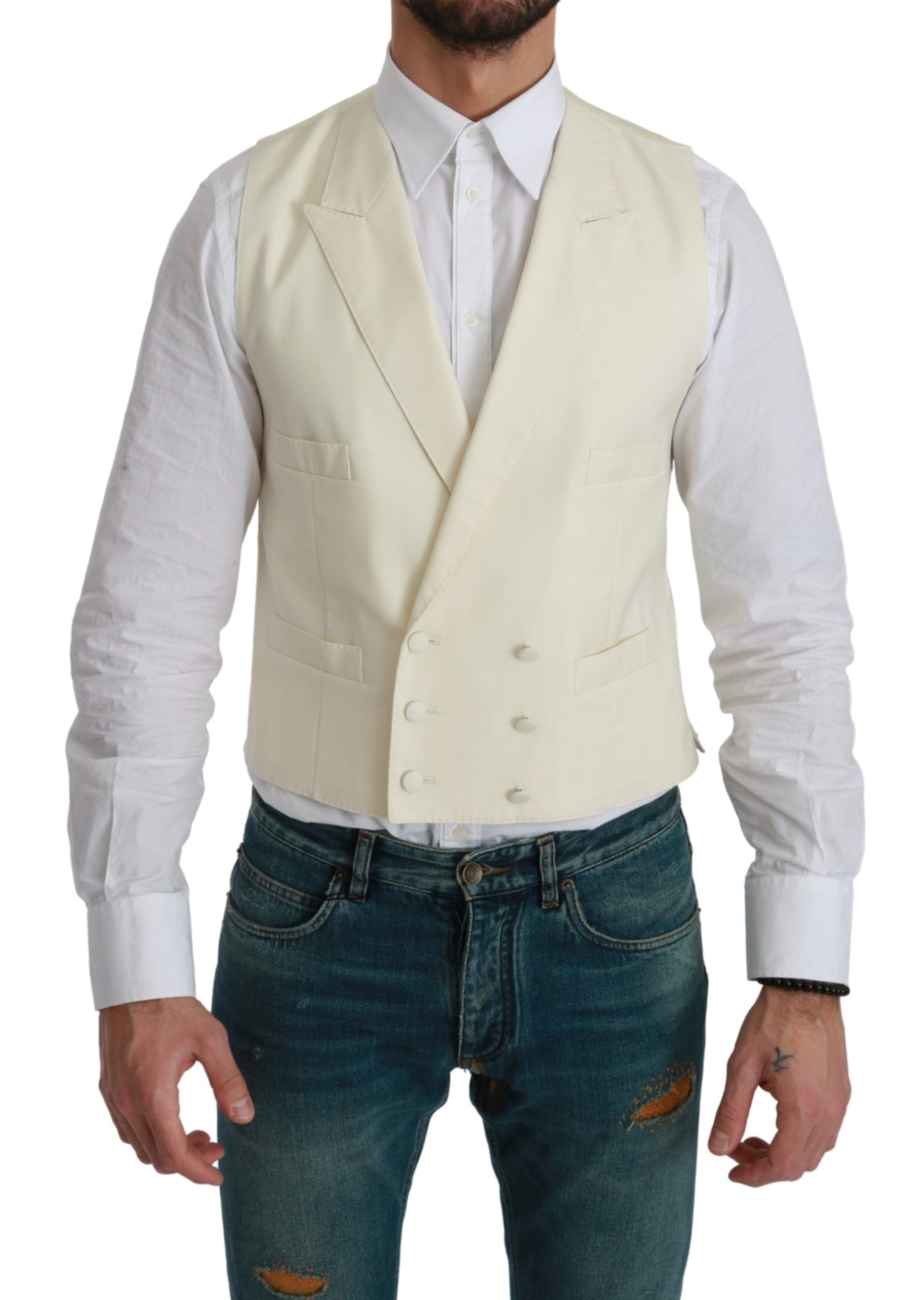 Dolce & Gabbana White Waistcoat Formal Wool  Vest - ClickThatClicks 