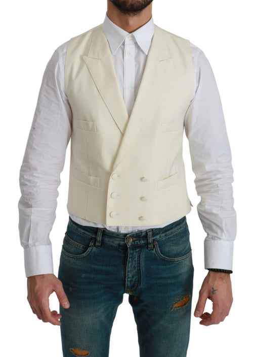 Dolce & Gabbana White Waistcoat Formal Wool  Vest - ClickThatClicks 