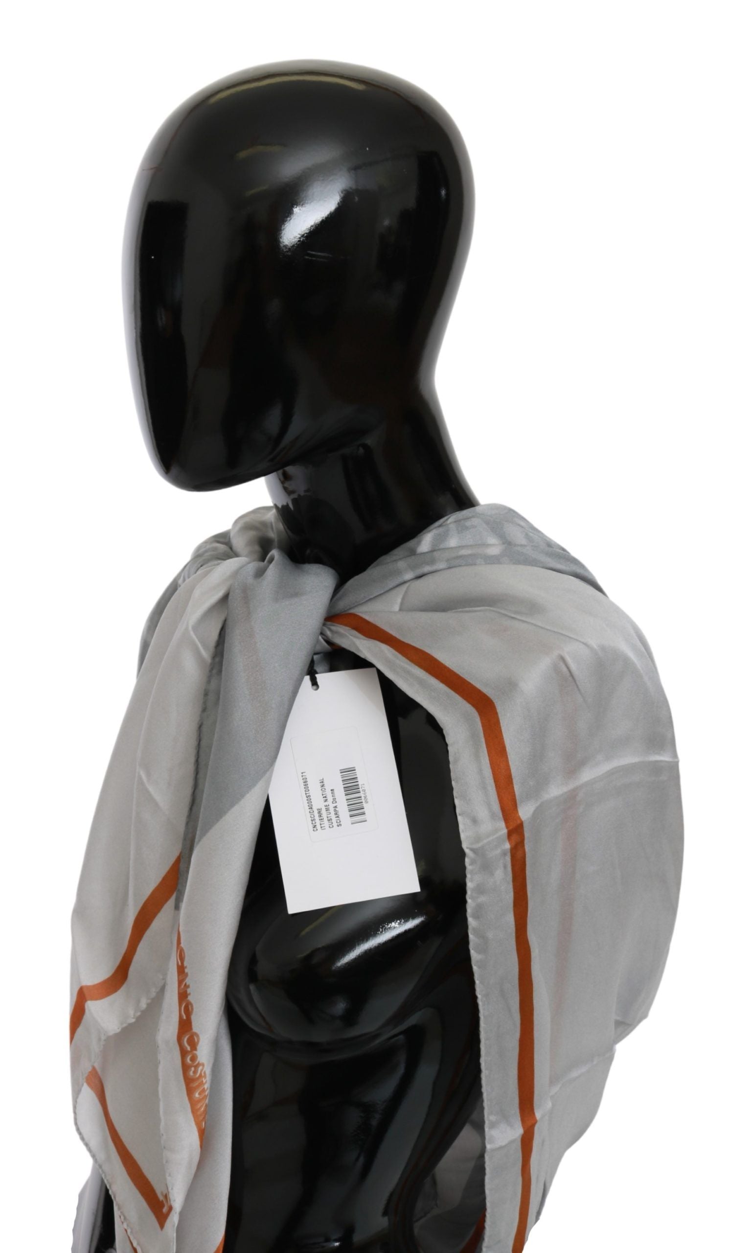Costume National Gray Orange Silk Floral Foulard Wrap Scarf - ClickThatClicks 